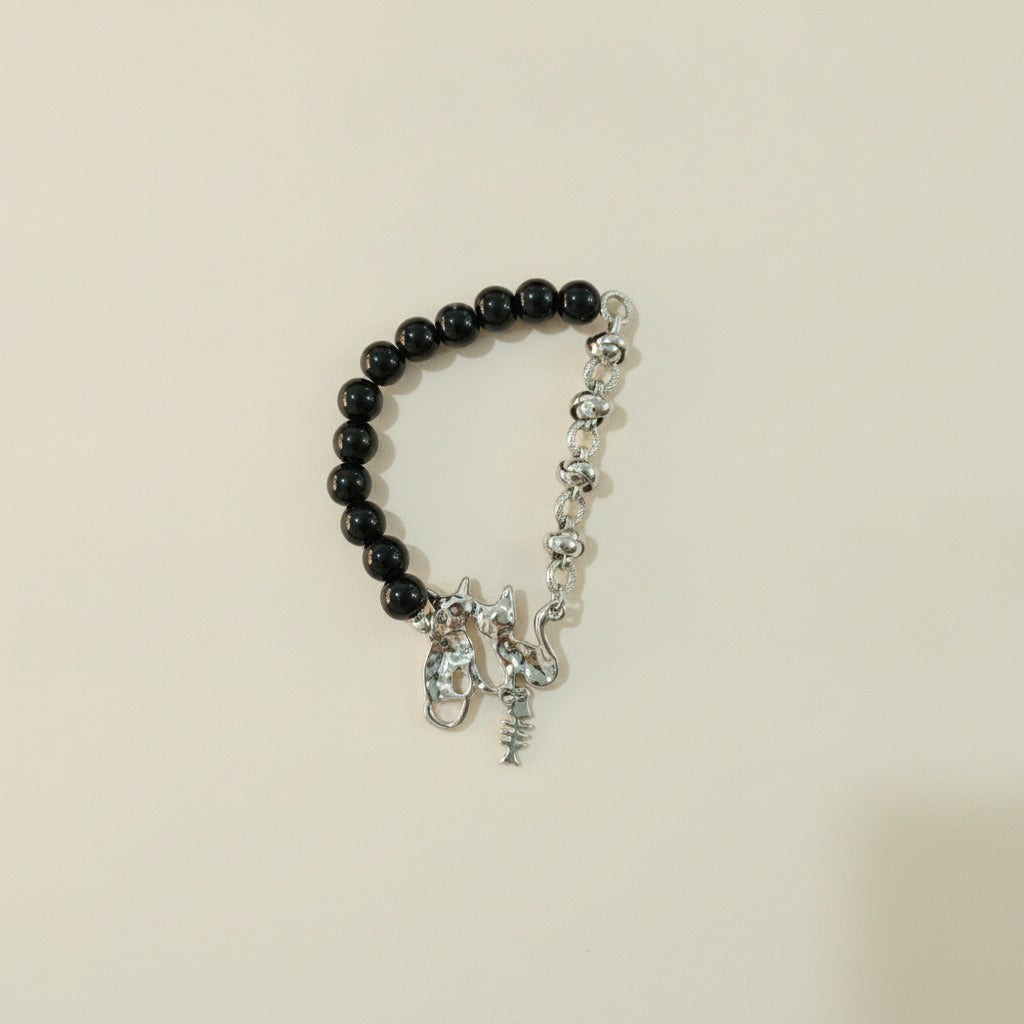 Cat & Fishbone Beaded Charm Bracelet – jewelry (view 1)