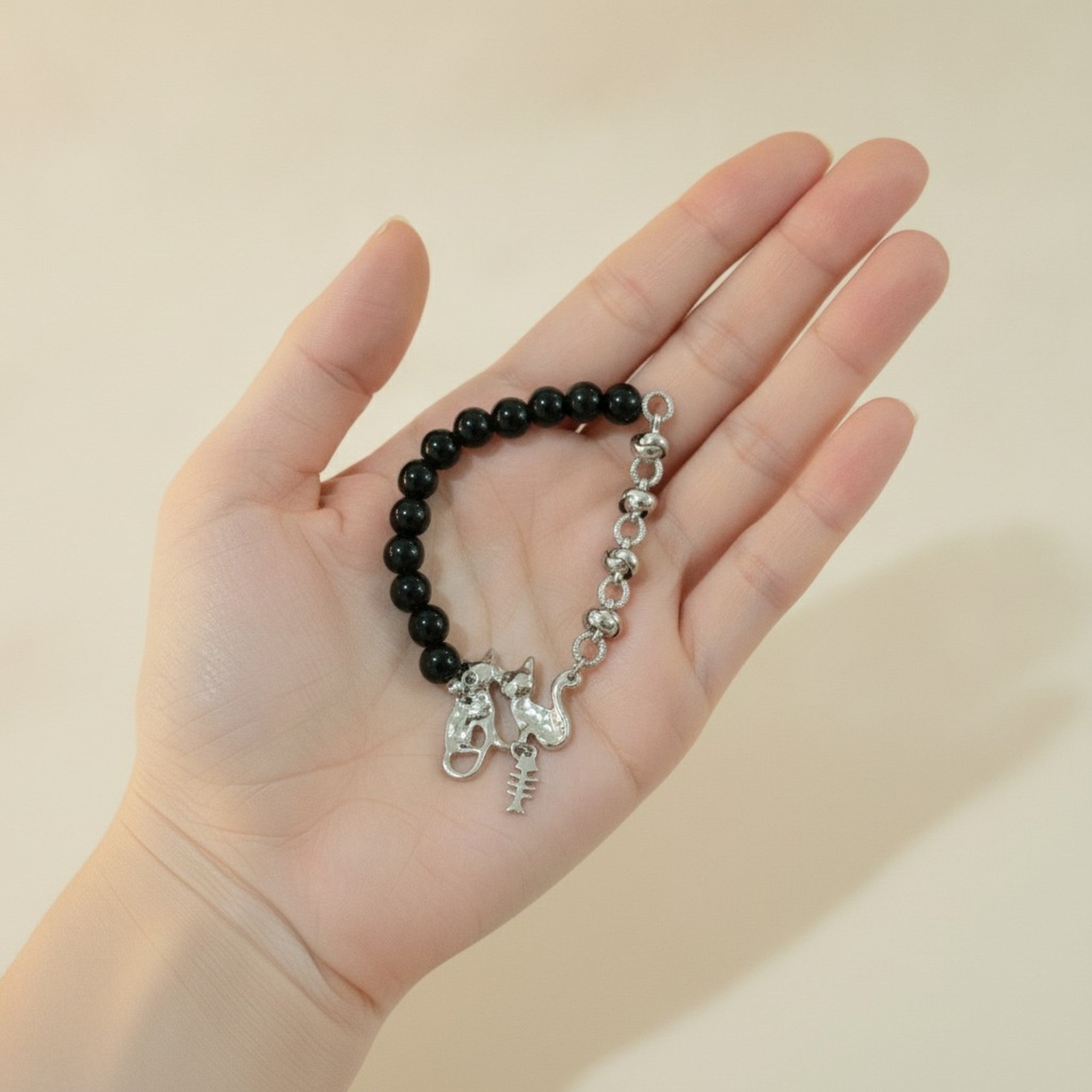 Cat & Fishbone Beaded Charm Bracelet – jewelry (view 3)