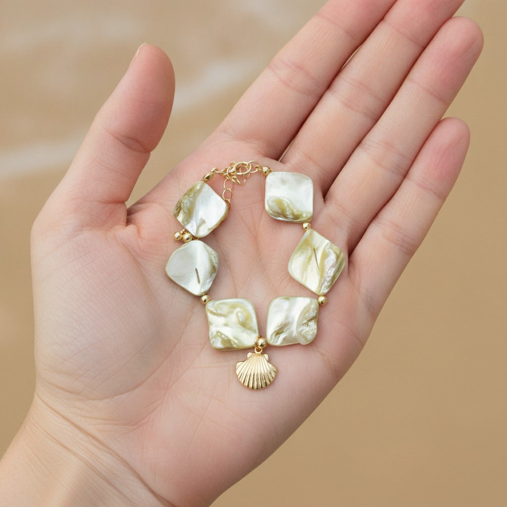 Iridescent Square Shell Charm Bracelet – jewelry (view 3)