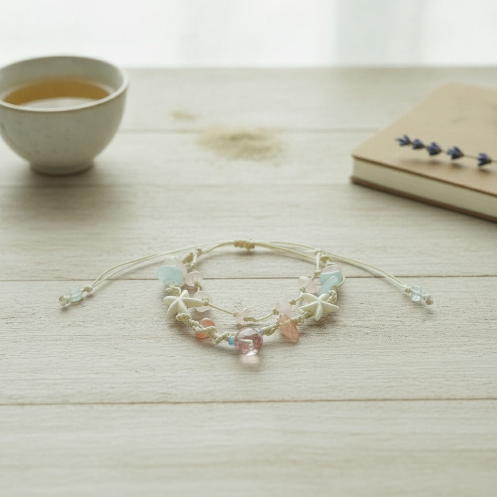 Pastel Starfish Stone Macrame Bracelet – jewelry (view 2)