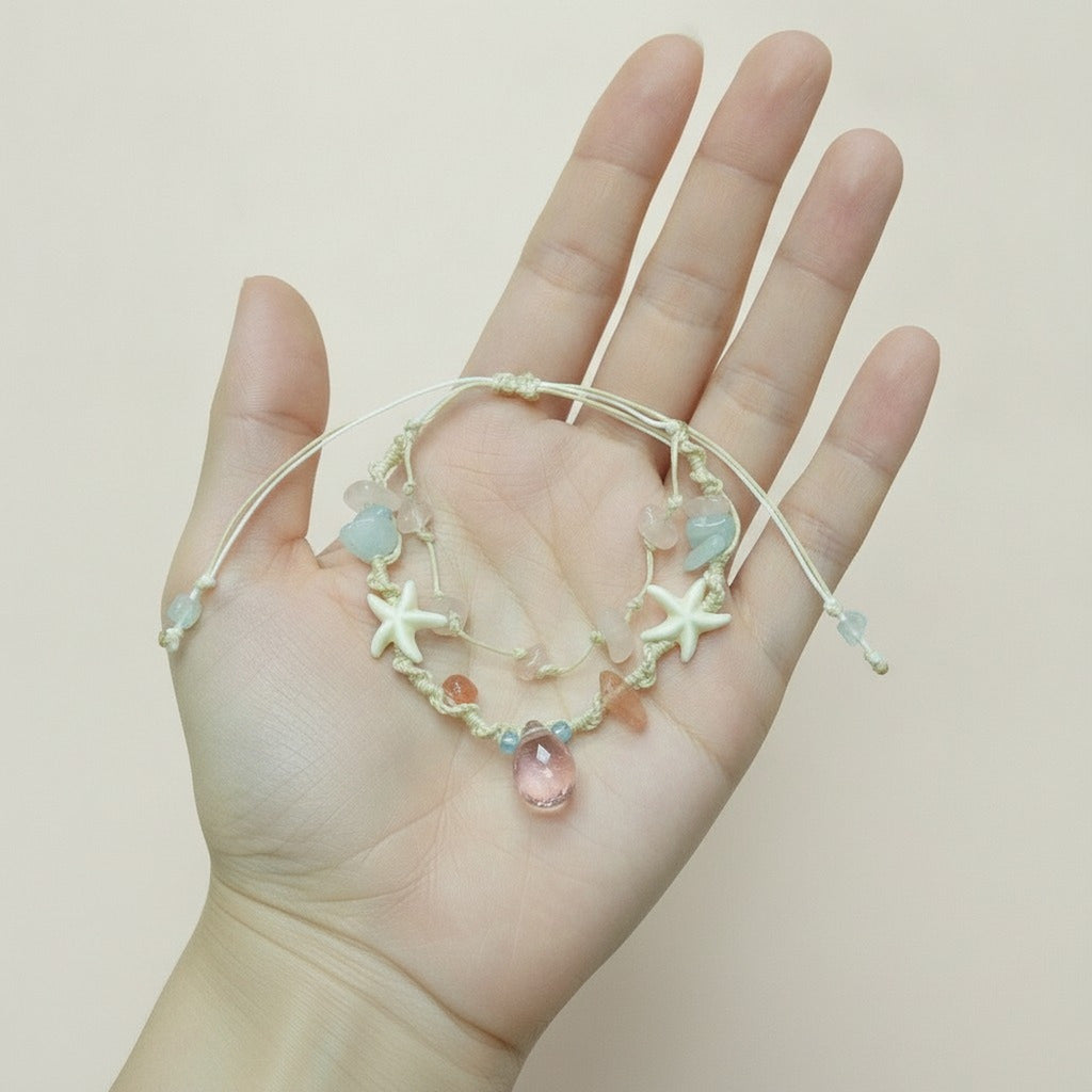 Pastel Starfish Stone Macrame Bracelet – jewelry (view 3)