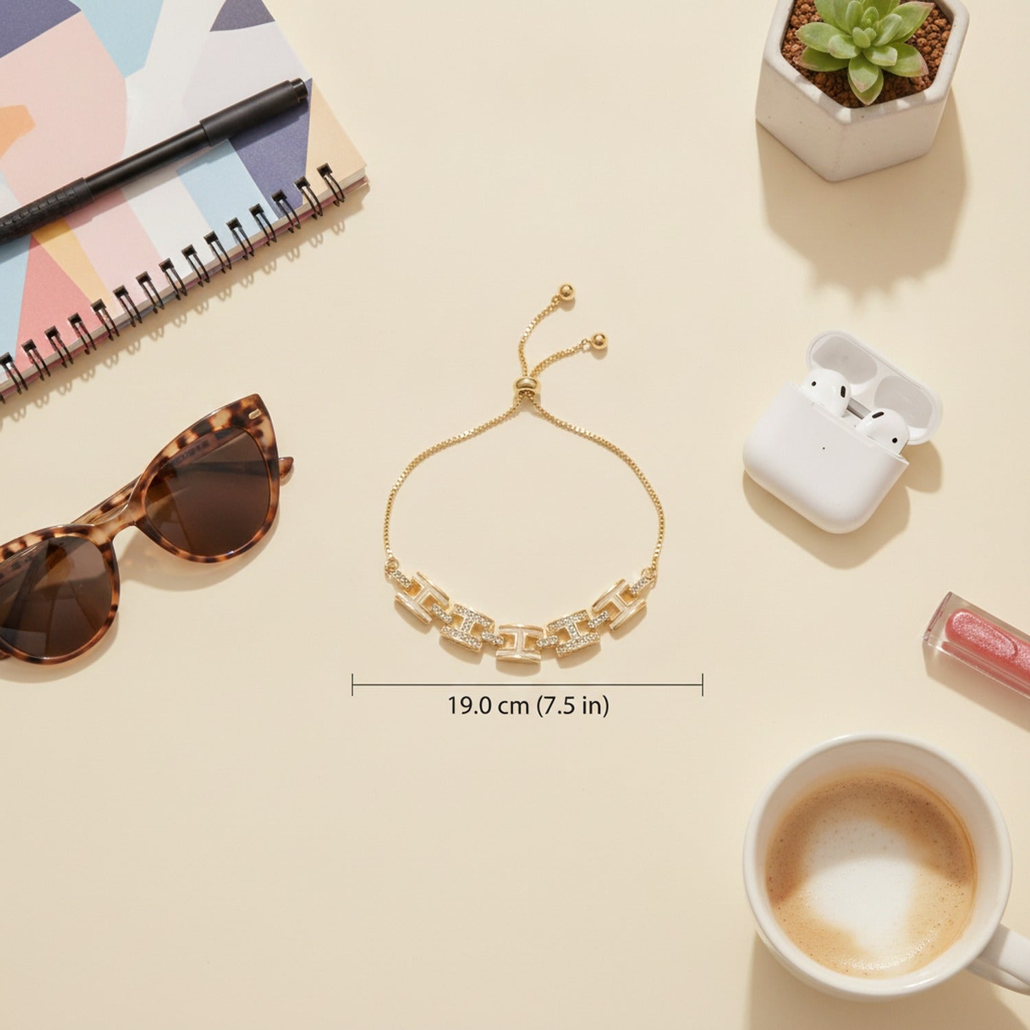 Gold Geometric Rhinestone Chain Bracelet