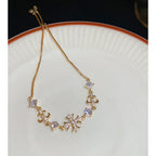 Cross Charm Bracelet With Rhinestones - Bracelet - Gold – jewelry (view 1)