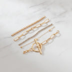 Chain Link Bracelet Set With Toggle Clasp - Gold