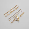 Chain Link Bracelet Set With Toggle Clasp - Gold