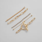 Chain Link Bracelet Set With Toggle Clasp - Gold
