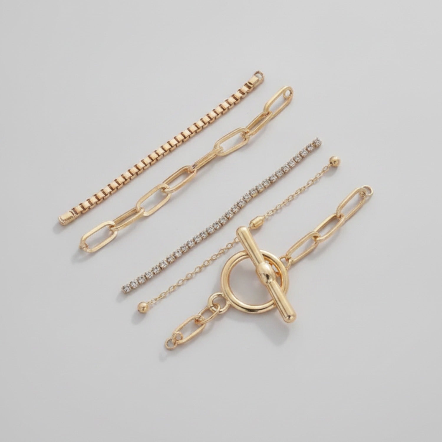 Chain Link Bracelet Set With Toggle Clasp - Gold