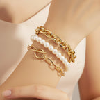 Pearl & Gold Chain Link Bracelet
