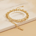 Pearl & Chain Link Bracelet - Gold