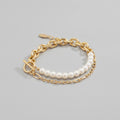 Pearl & Chain Link Bracelet - Gold
