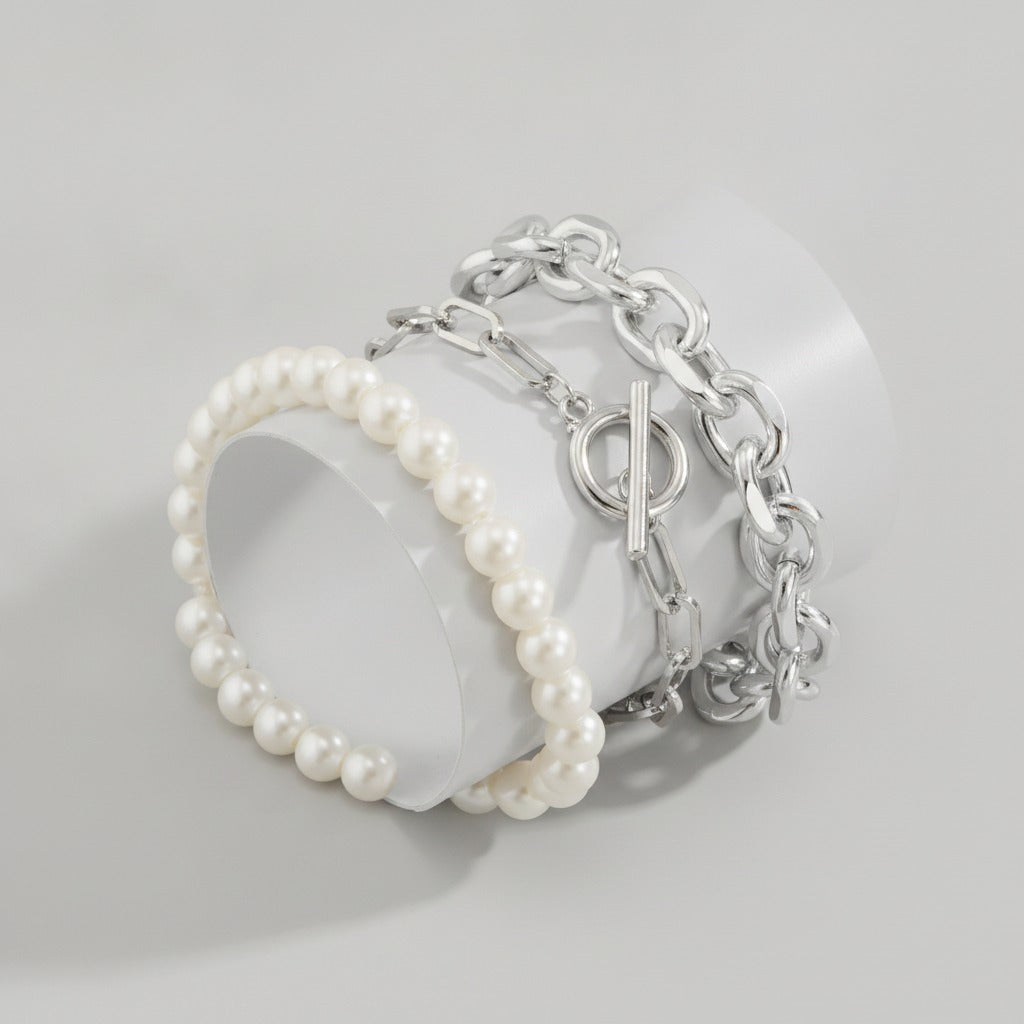 Pearl & Chain Link Bracelet - Silver – jewelry (view 1)