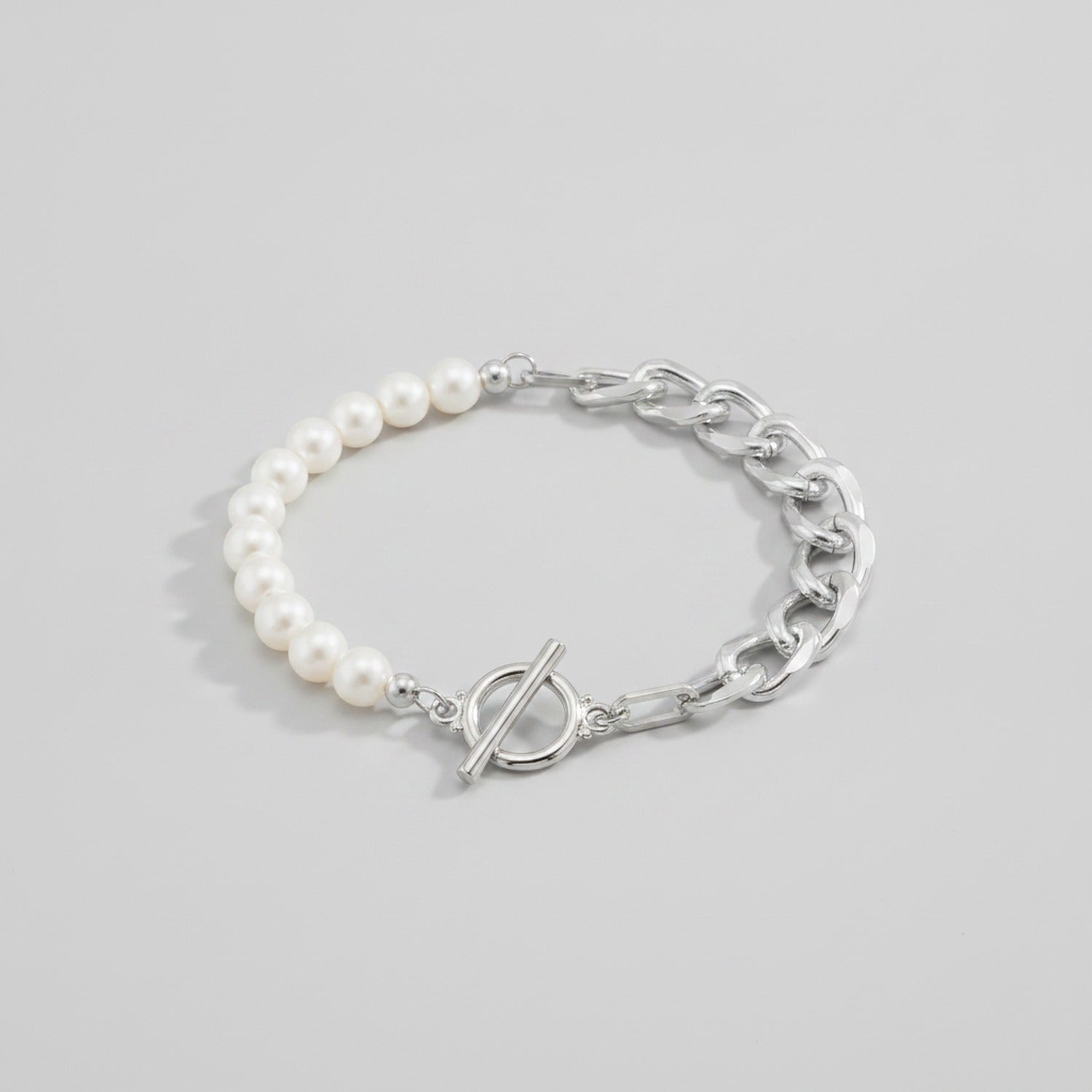 Pearl & Chain Link Bracelet - Silver