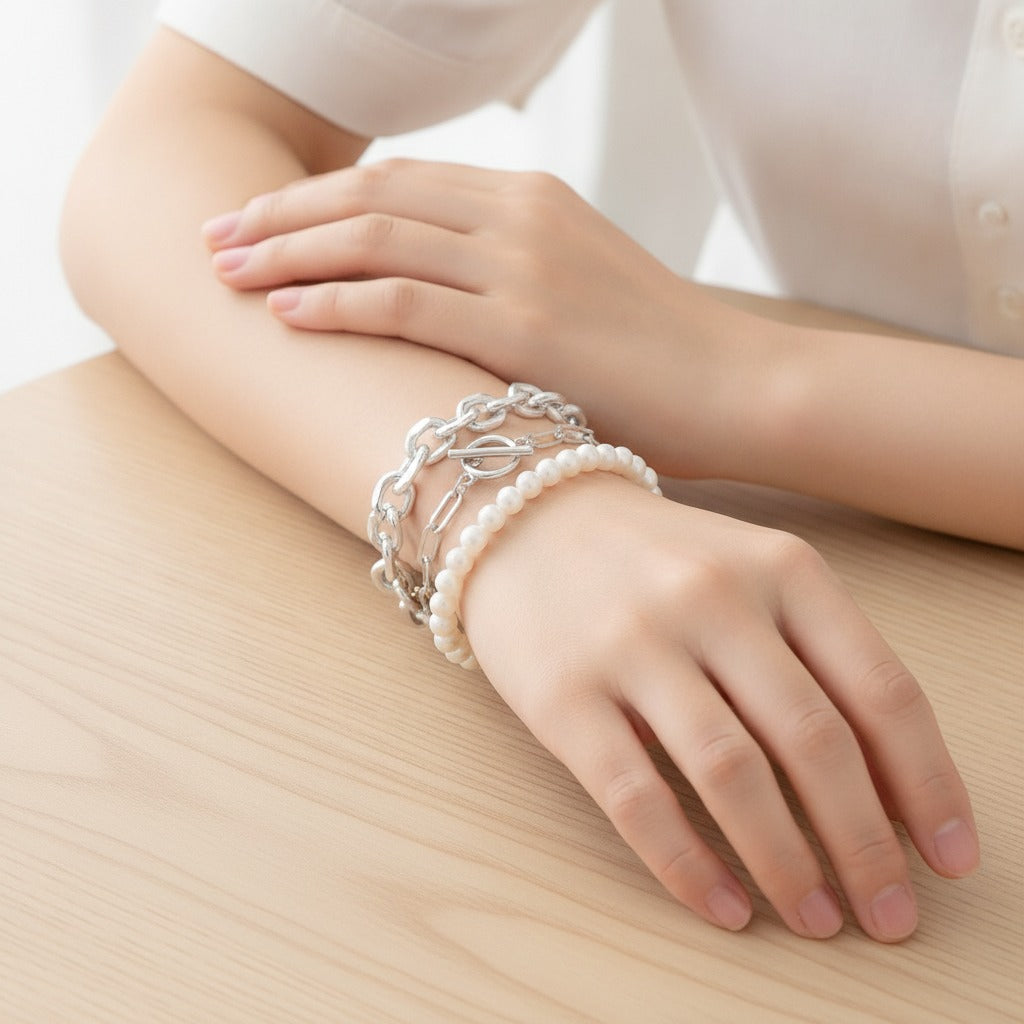 Pearl & Chain Link Bracelet - Silver – jewelry