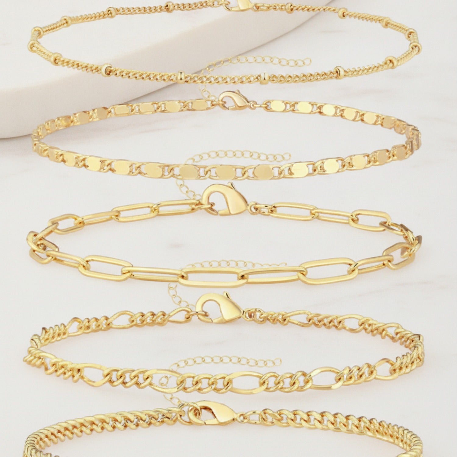 Gold Chain Bracelet Set Five Piece