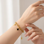 Gold Four-Leaf Clover Charm Chain Bracelet