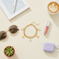 Four-Leaf Clover Charm Chain Bracelet - Double Layer White Pearl Four Leaf Clover Bracelet Gold #E127