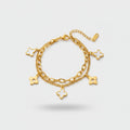 Four-Leaf Clover Charm Chain Bracelet - Double Layer White Pearl Four Leaf Clover Bracelet Gold #E127 – jewelry (view 1)
