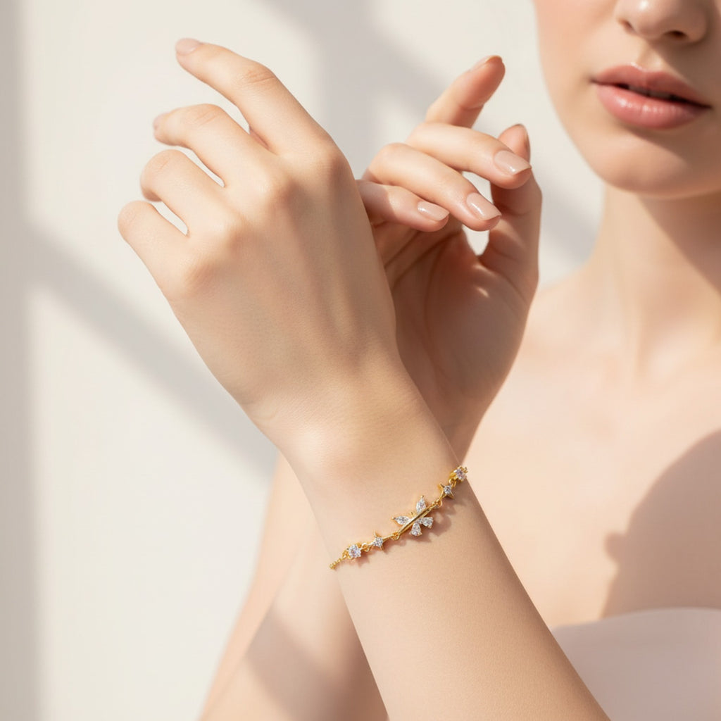 Gold Crystal Star & Flower Chain Bracelet