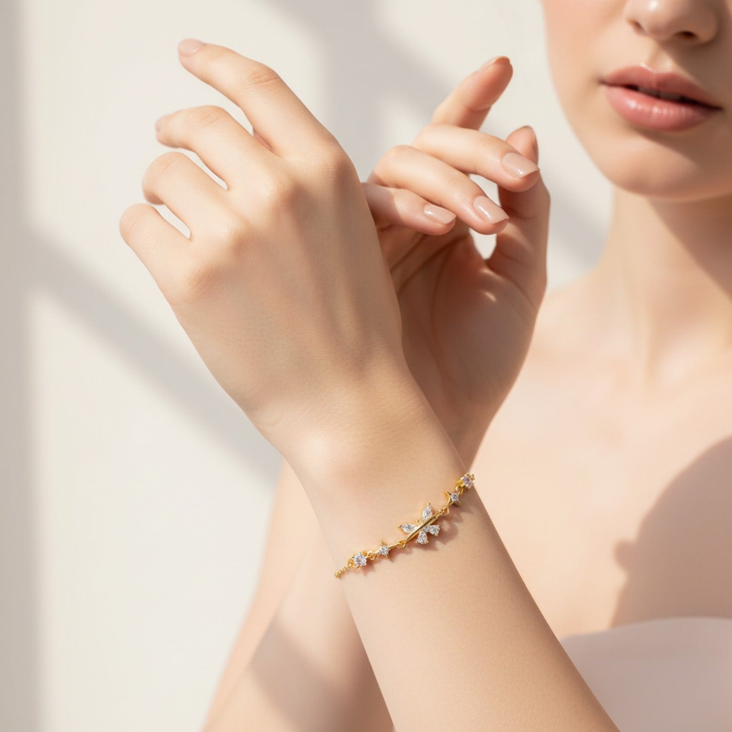 Gold Crystal Star & Flower Chain Bracelet