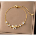 Crystal Star & Flower Chain Bracelet - White Diamond Butterfly Bracelet Gold #E2947