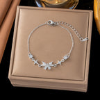 Crystal Star & Flower Chain Bracelet - White Diamond Butterfly Bracelet Silver E2948 – jewelry (view 2)