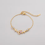 Moon Star Charm Bracelet With Rhinestones - Pink Diamond Star Moon Bracelet Gold #E2951