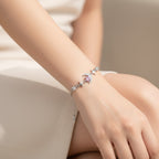 Moon Star Charm Bracelet With Rhinestones - Pink Diamond Star Moon Bracelet Silver E2952 – jewelry (view 2)