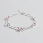 Silver Pink Heart Charm Bracelet With Bow – jewelry (view 1)
