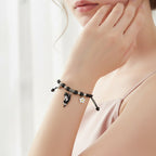 Beaded Cat Charm Bracelet with Flower - Lazy Cat Black – jewelry (view 2)