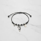 Beaded Cat Charm Bracelet with Flower - Lazy Cat Black – jewelry (view 3)