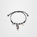 Beaded Cat Charm Bracelet with Flower - Lazy Cat Black – jewelry (view 1)