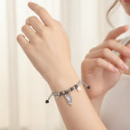 Beaded Cat Charm Bracelet with Flower - Lazy Cat Grey – jewelry (view 2)