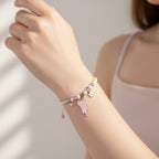 Pink Beaded Cat Charm Bracelet with Flower