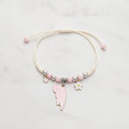 Beaded Cat Charm Bracelet with Flower - Lazy Cat Pink