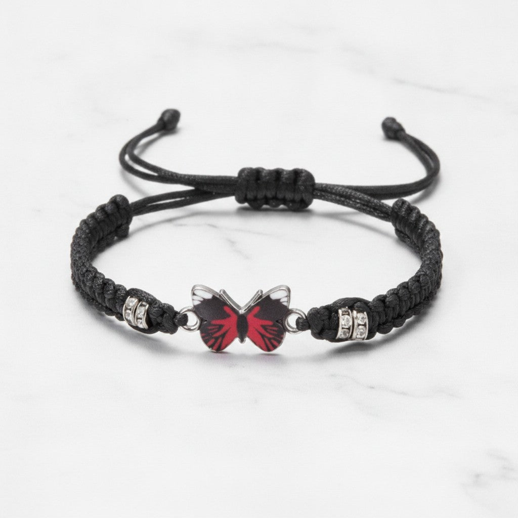 Butterfly Charm Braided Friendship Bracelet - Red Butterfly – jewelry (view 2)