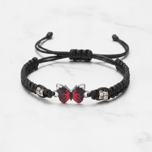 Butterfly Charm Braided Friendship Bracelet - Red Butterfly – jewelry (view 2)