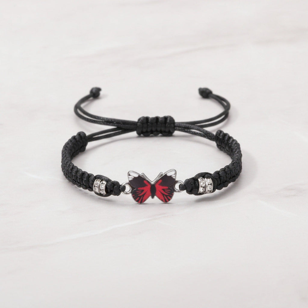 Butterfly Charm Braided Friendship Bracelet - Red Butterfly