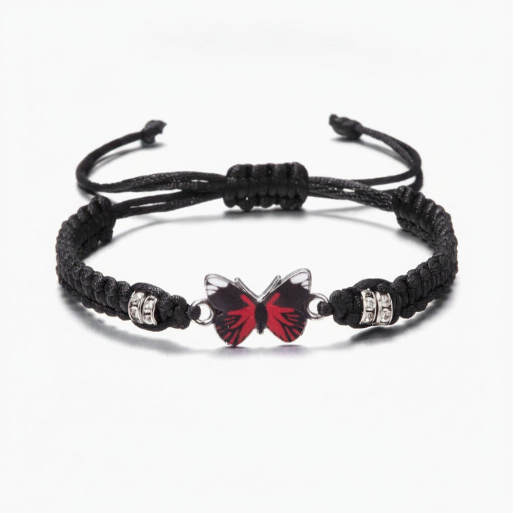 Butterfly Charm Braided Friendship Bracelet - Red Butterfly