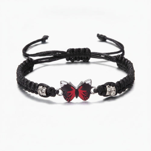 Butterfly Charm Braided Friendship Bracelet - Red Butterfly – jewelry (view 1)