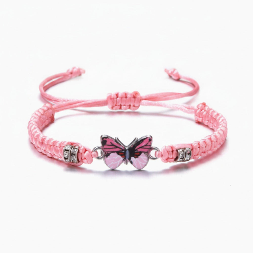 Butterfly Charm Braided Friendship Bracelet - Pink