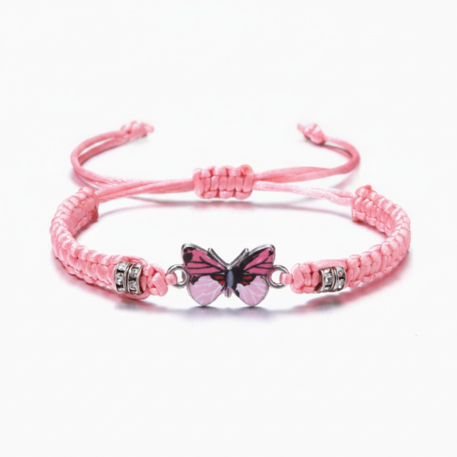 Butterfly Charm Braided Friendship Bracelet - Pink