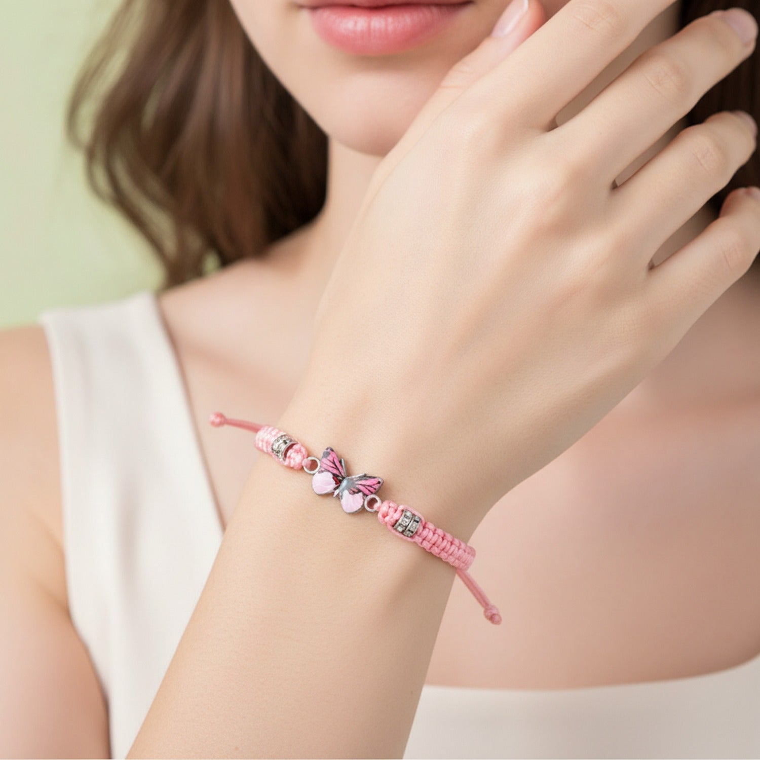 Butterfly Charm Braided Friendship Bracelet - Pink