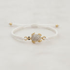 White Macramé Turtle Charm Rhinestone Bracelet – jewelry (view 2)