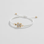 White Macramé Turtle Charm Rhinestone Bracelet – jewelry (view 1)
