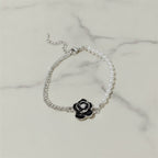 Rose Pearl Beaded Chain Bracelet - SW-S377 Black – jewelry (view 3)