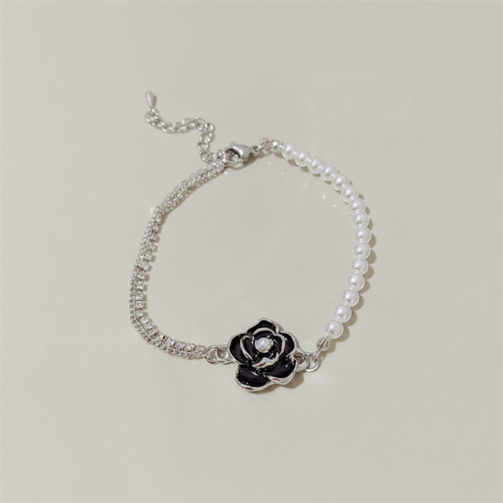 Rose Pearl Beaded Chain Bracelet - SW-S377 Black