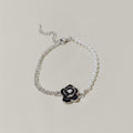 Rose Pearl Beaded Chain Bracelet - SW-S377 Black