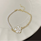 Rose Pearl Beaded Chain Bracelet - Gold SW-S377 – jewelry (view 1)