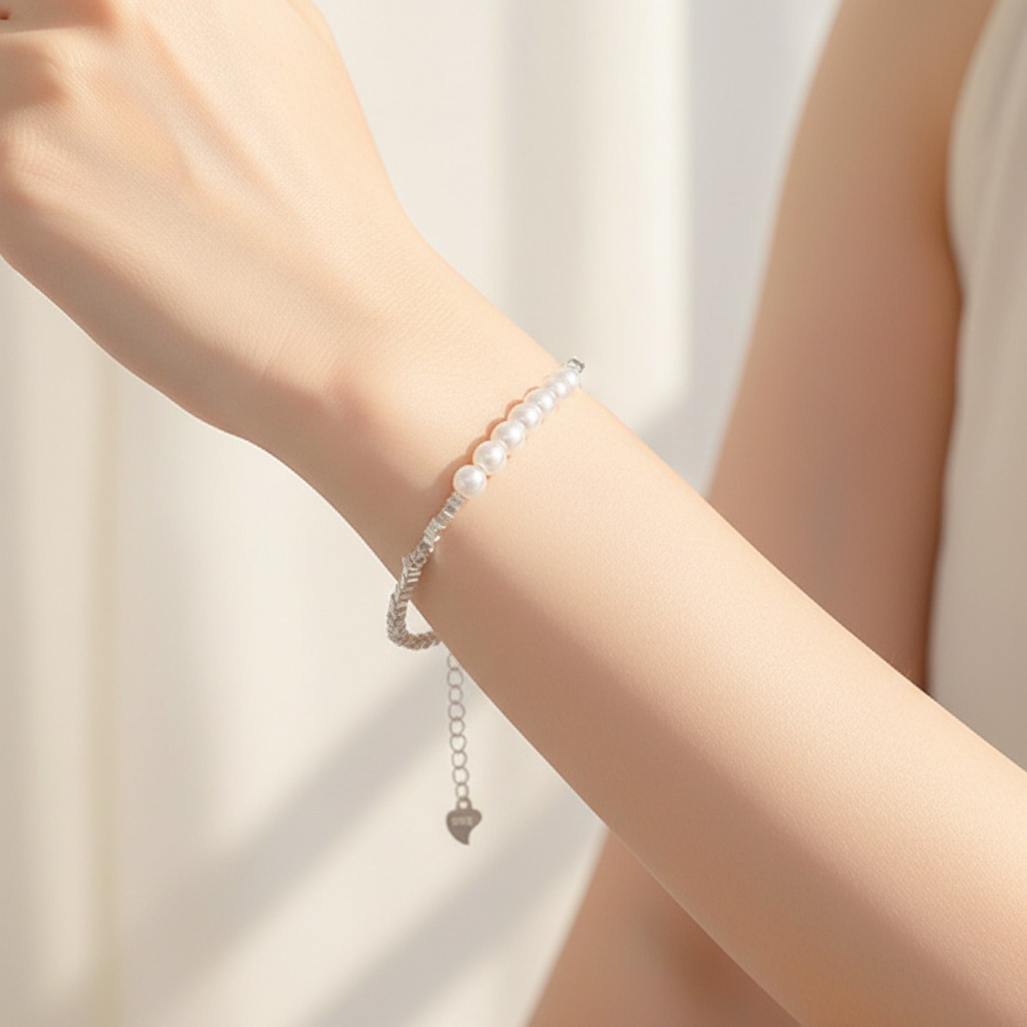 Pearl Beaded Silver Chain Bracelet