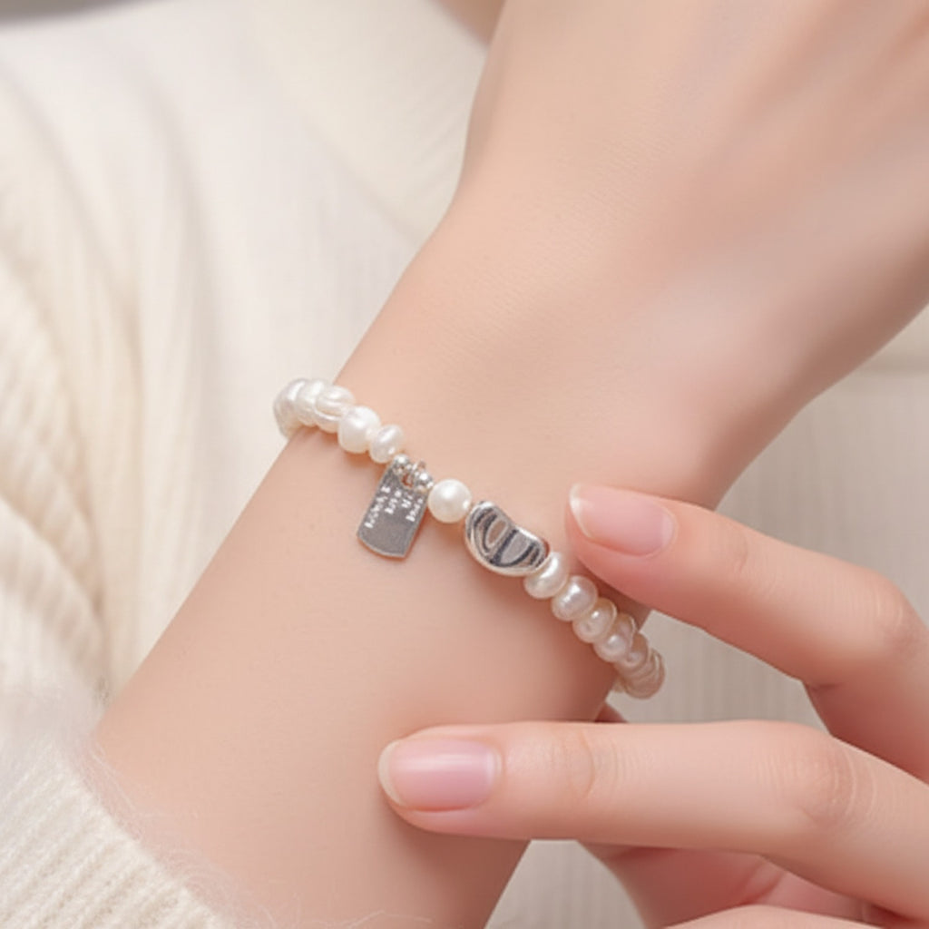 Pearl Beaded Bracelet With Heart Charm